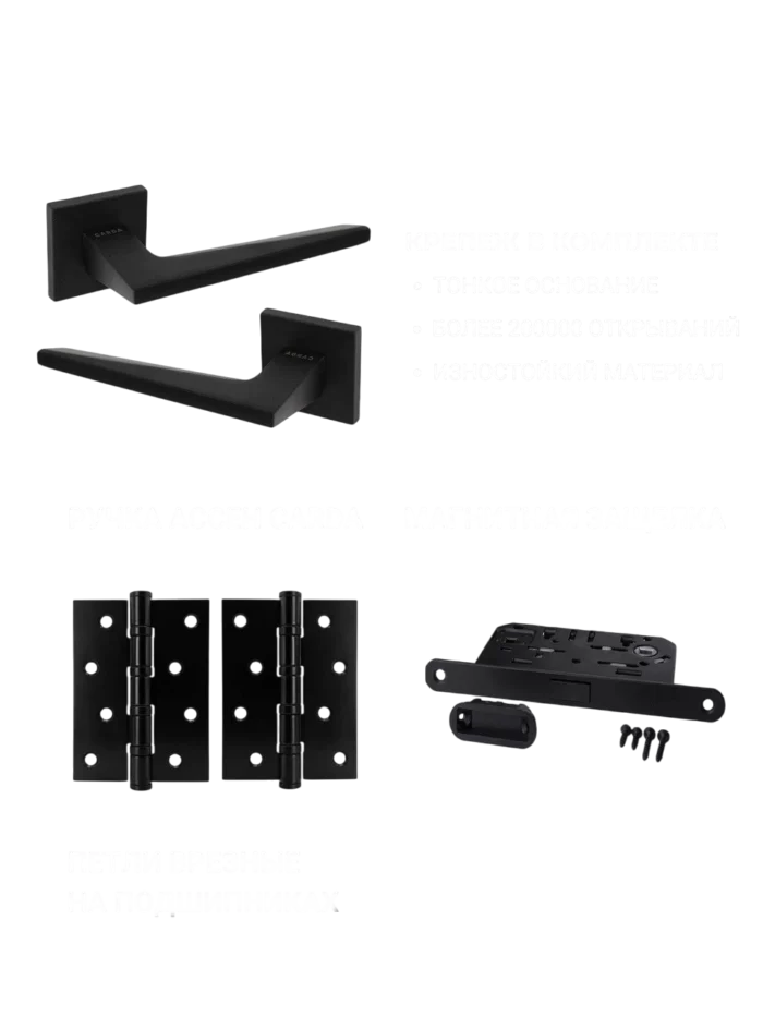 Полный комплект черный фурнитуры для межкомнатной двери Ассен